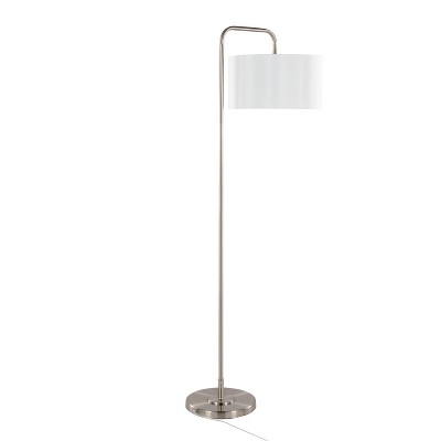 63.75" Brushed Nickel Arc Floor Lamp with White Linen Shade