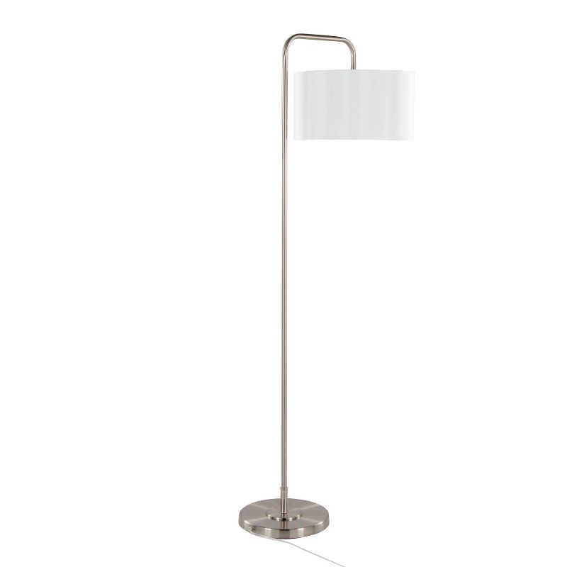 LumiSource Puck 63&#34; Contemporary Metal Floor Lamp in Brushed Nickel with White Linen Shade from Grandview Gallery, 4 of 11