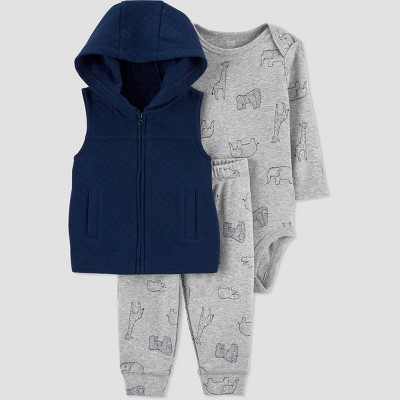 Image of Baby Boys' Safari Quilted Vest Top & Bottom Set - Just One You® made by carter's Navy 3M