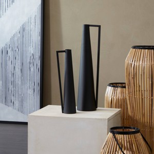 CosmoLiving by Cosmopolitan Set of 2 Metal Slim Vase with Handles Black: Modern Amphora Style, Tabletop Decor, Spot Clean - 1 of 4