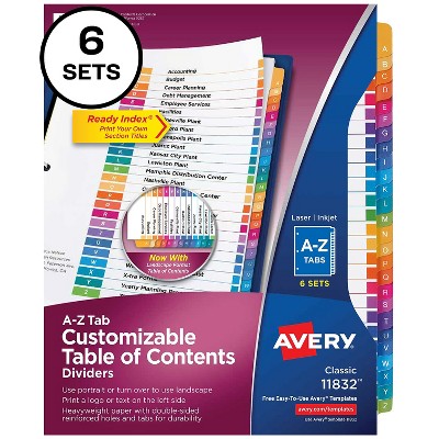 Avery Pre-Printed A-Z Dividers Customizable Table 11832