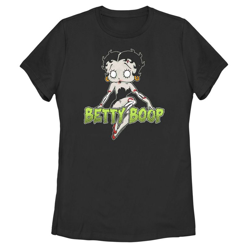 Women's Betty Boop Halloween Zombie Logo T-Shirt, 1 of 5