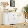 Sideboard with Solid Wood Countertop, Modern Kitchen Storage Cabinet, Coffee Bar Cabinet with 3 Drawers, Doors and Adjustable Shelf, Distressed White - 2 of 4