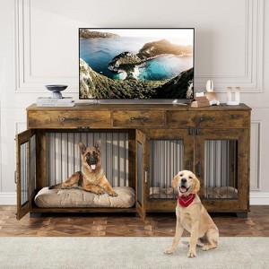 Dog Crate Furniture for Large Dogs Indoor Kennel Furniture-Style Dog Cage with Doors,  Sturdy Dog Crates for Medium/Large Dogs, Easy Assembly Rustic - 1 of 4