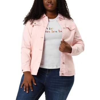 Agnes Orinda Women's Plus Size Outerwear Button Front Washed Casual Denim Jackets