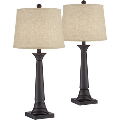 360 Lighting Farmhouse Modern Country Cottage Table Lamps Set of 2 Bronze Burlap Linen Drum Shade for Living Room Bedroom House