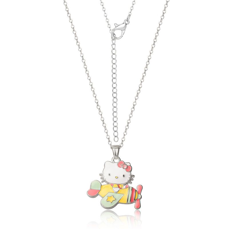 Sanrio Hello Kitty Brass Flash Silver Plated Enamel Pink Crystal Plane Necklace, 3 of 4