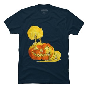 Men's Design By Humans Halloween Pumpkin with Candle and Evil Smile By wubbadub T-Shirt - 1 of 2