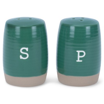 Nat & Jules Raw Bottom Forest Green 3 x 2 Ceramic Salt and Pepper Shaker 2 Piece Set