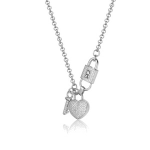 Guili Elegant Sterling Silver 14k Gold Plated Clear Cubic Zirconia Heart & Padlock Charm Necklace Ð Sparkling Jewelry with a Romantic Design in White or Gold - 1 of 2