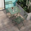 3 Piece Patio Bistro Set of Foldable SquareTable and Chairs, Dark Greem - 3 of 4
