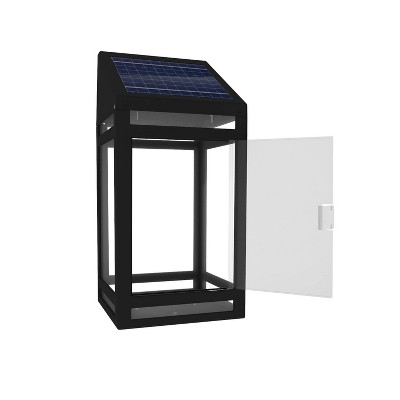 Black Solar Powered Wall Lantern with Clear and Amber Panels