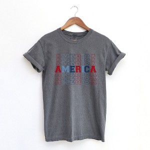 Simply Sage Market Women's America Stacked Short Sleeve Garment Dyed Tee - 1 of 2