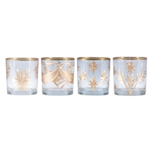 Storied Home 4-Piece Hand-Painted Etched Glass Tealight/Votive Holder Set, Clear with Gold Finish - 1 of 1