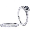 Pompeii3 7/8ct Cushion Halo Black Diamond Engagement Ring Set 14K White Gold - 2 of 4
