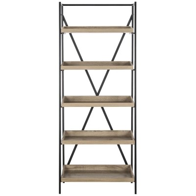 Joel 63&#039;&#039; Black Iron and Oak Finish 5-Tier Etagere