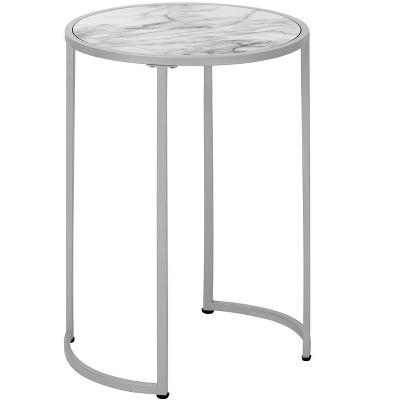 NicBex Round End Table with Clear Glass Table Top Small Side Table in Black Metal for Indoor Outdoor