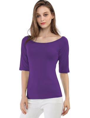 INSPIRE CHIC Women's Half Sleeves Scoop Neck Fitted Layering Soft T-Shirt