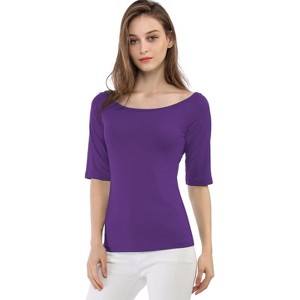 INSPIRE CHIC Women's Half Sleeves Scoop Neck Fitted Layering Soft T-Shirt - 1 of 4