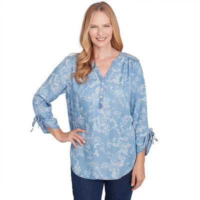 Alfred Dunner Womens Super Soft Scoll V-Neck Henley Top