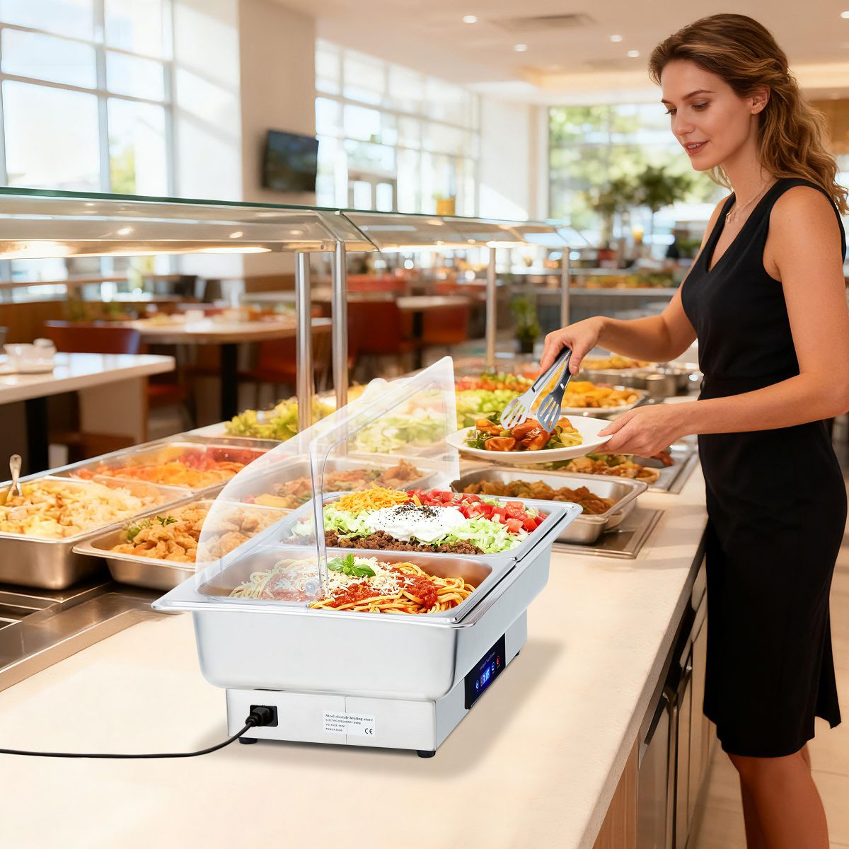 Garvee Electric Chafing Dish 9QT Stainless Steel Food Warmer with Temp Control for Buffet Parties Catering Weddings Double Compartment - thumbnail 7
