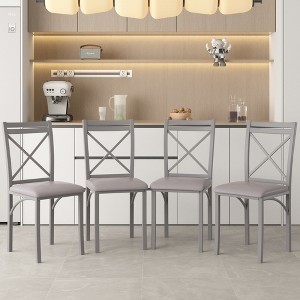 VECELO Metal Dining Chairs Set of 4/8, Steel Legs and PU Leather Cushion Seats for Kitchen Living Room, Black/Brown/Gray/White - 1 of 4