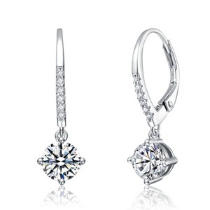 Guili 0.11ct White Gold Plated Huggie Hoop Earrings with Lab-Created Moissanite Drop Charm – Stylish & Sophisticated Design - 1 of 3