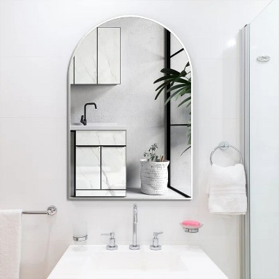 DOMETOUR 20x30 Inch Metal Framed Arched Bathrrom Mirror for Wall