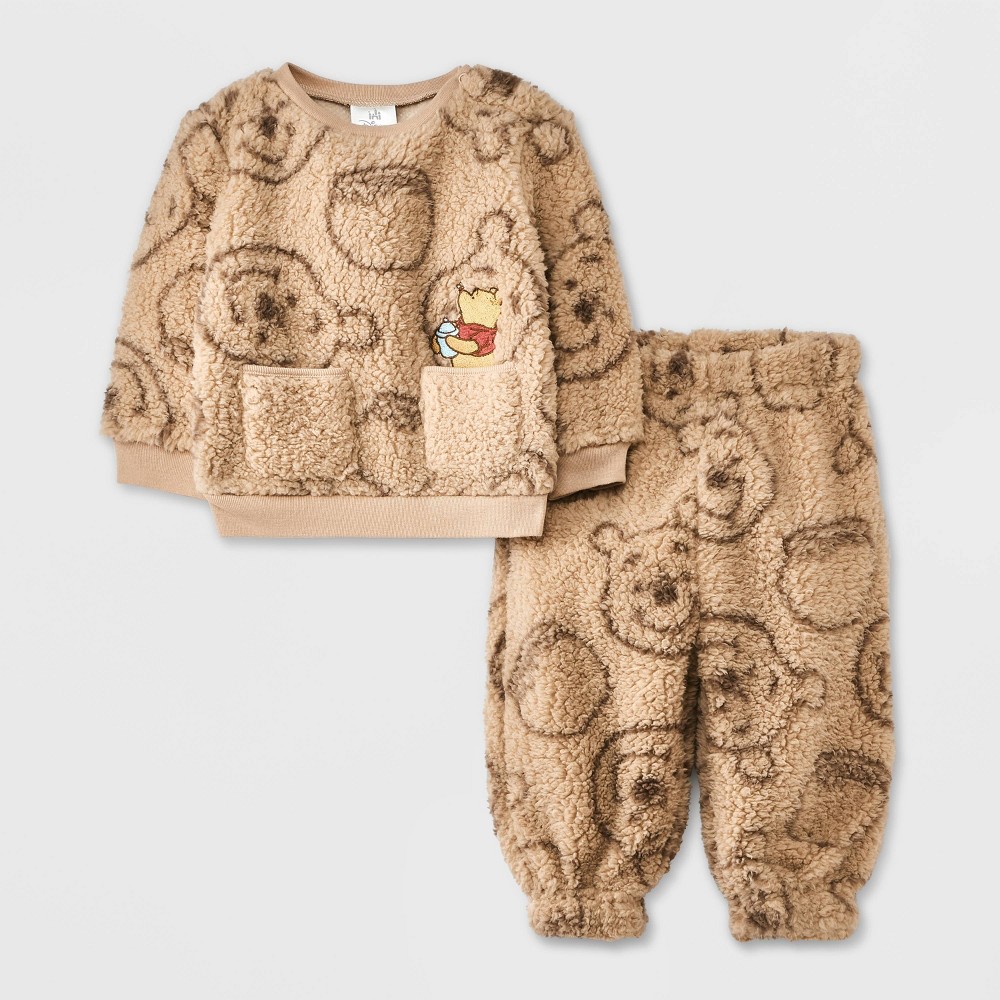 Baby Disney Winnie the Pooh Faux Shearling Fleece Top and Bottom Set - Tan 18M -  90649543