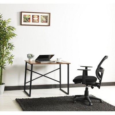NicBex Home Office Desk 35" W Modern Writing Desk with X-Shaped Crossbar, Wooden Desktop and Black Metal Legs for Office, Study, Living Room