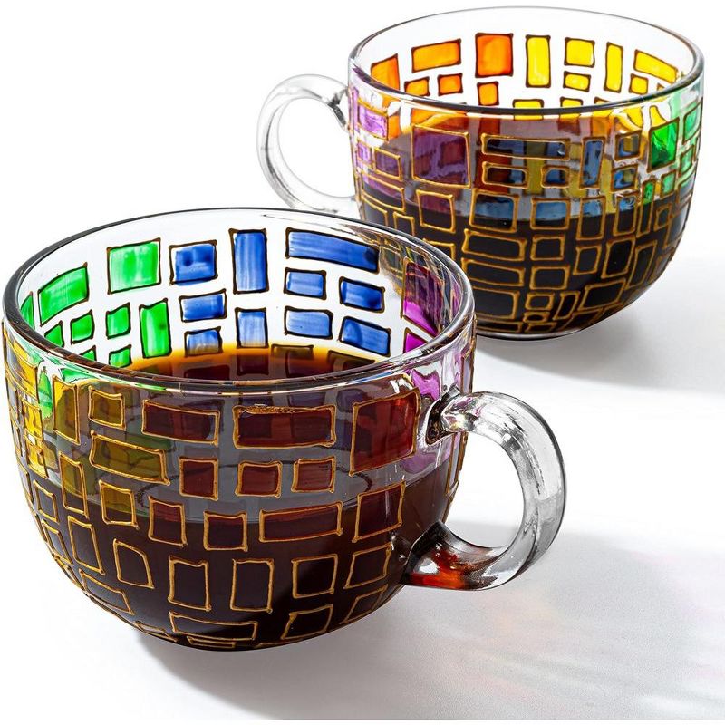 The Wine Savant Hand Painted Renaissance Rectangle Design Drinking Mugs, Beautiful Stained-Glass Pattern, Unique & Stylish Home Decor - 2 pk, 3 of 7