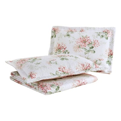 Blush Cotton Reversible Full Quilt Set with Floral Pattern