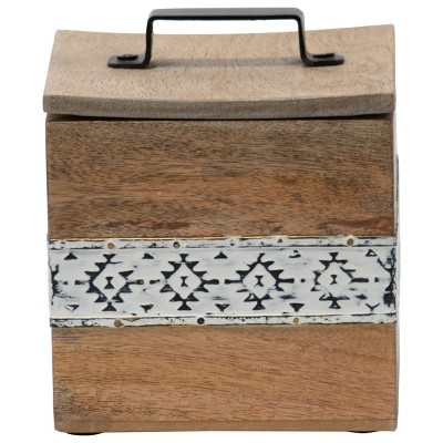 Antique White Wood Jewelry Trinket Storage Box with Handle - Foreside Home & Garden