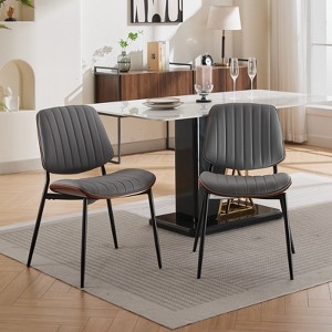 DOMETOUR Dining Chairs Set of 2 Faux Leather Chair with Walnut Bentwood Back Upholstered Seat Metal Legs for Kitchen Dining Room - 1 of 4