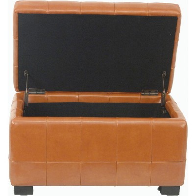 Chic Saddle Brown Bi-Cast Leather Storage Bench with Button Tufting