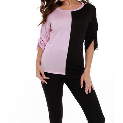Women's Two Tone Gathered Sleeve Top - ANGEL
