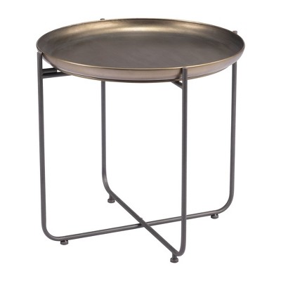 HomeRoots 21" Bronze and Gray Steel Round Cross Legs End Table