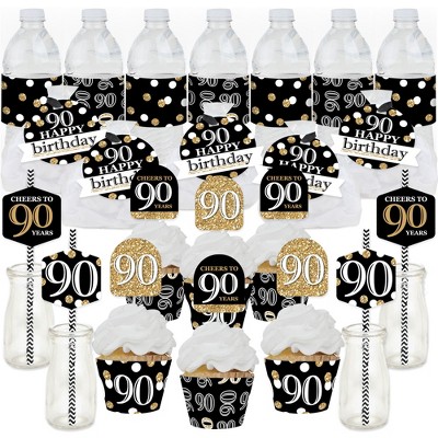 Big Dot of Happiness Adult 90th Birthday - Gold - Birthday Party Favors and Cupcake Kit - Fabulous Favor Party Pack - 100 Pieces