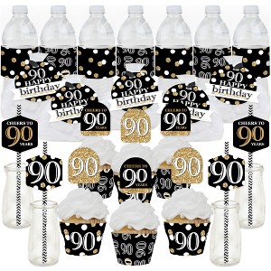 Big Dot of Happiness Adult 90th Birthday - Gold - Birthday Party Favors and Cupcake Kit - Fabulous Favor Party Pack - 100 Pieces - 1 of 4
