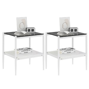 LOVMOR 2-Tier Tempered Glass End Table Set of 2, Rectangle Coffee Tabletop with MDF Layer, Modern Side Table for Living Room - 1 of 4