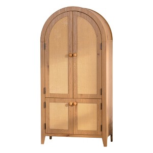Gulches Arched Rattan Storage Cabinet Adjustable Shelves Farmhouse Pantry Cupboard for Kitchen Bathroom Living Dining Room - 1 of 4
