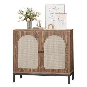 Rattan Sideboard Buffet Cabinet, Kitchen Storage Cabinet with Rattan Doors and Adjustable Shelves, Boho Accent Liquor Coffee Buffet for Living Dining - 1 of 4