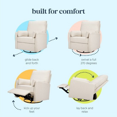 Cream Linen Swivel Recliner with Wood Frame