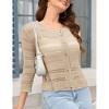 Women's 3/4 Sleeve Cardigan Shrugs Casual Soft Knit Crewneck Button Down Hollow Out Crochet Sweater - 4 of 4