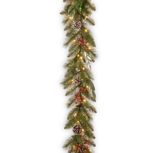 National Tree Company Pre-Lit Artificial Christmas Garland, Green, Frosted Berry Pine, With Pine Cones, Ball Ornaments, Plug In,9 Feet - 1 of 3