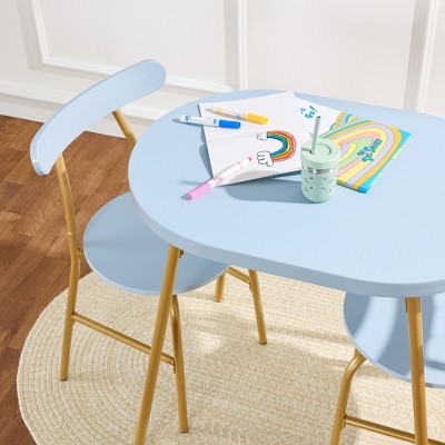 Light Blue and Gold 3-Piece Modern Oval Dining Set