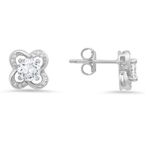 Sterling Silver Flower CZ Stud Earrings - 1 of 2