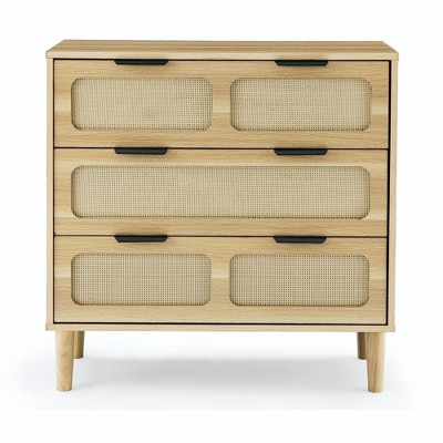NicBex Rattan Dresser with 3 Drawers