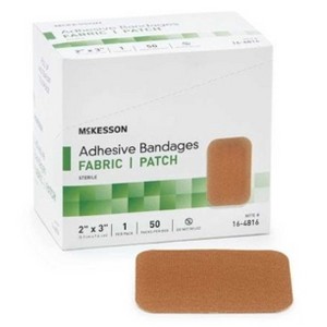 McKesson 16-4816 Adhesive Strip 2 in. x 3 in. Fabric Rectangle Tan Sterile (2 Boxes of 50) - 1 of 3