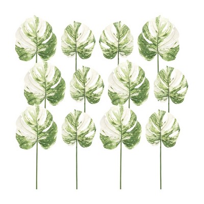 Variegated Green and White Philo Leaf Stems with Lights, Set of 12